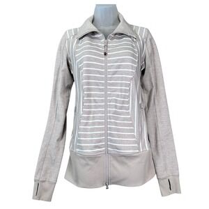 Lululemon Nice Asana Jacket Stripe Women's 8 Beige Luon Full Zip Activewear Yoga